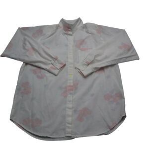 Idioms Shirt Womens L White Long Sleeve Mock Neck Pocket Button Floral Blouse